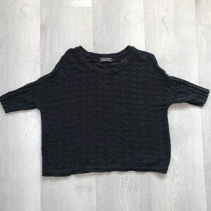PERUVIAN CONNECTION BLACK STRIPE PULLOVER SHORT SLEEVE TOP WOMENS SMALL